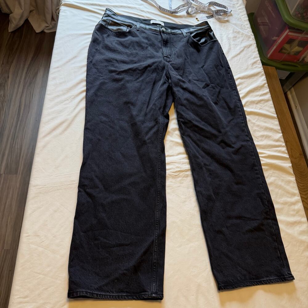 NWT Abercrombie Black Leather Trim 90s Relaxed Jean Plus Curve Love 18 Western